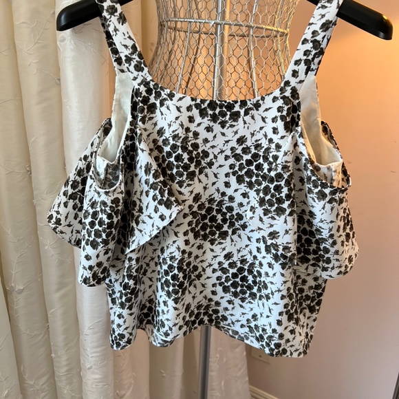 Club Monaco Moss Green and Cream Crop Blouse Top - Picture 6 of 6